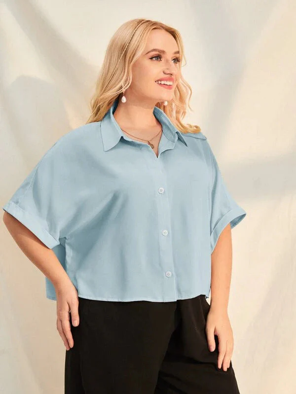 Plus Size Extended Cap Sleeves Short Shirt - Image 12