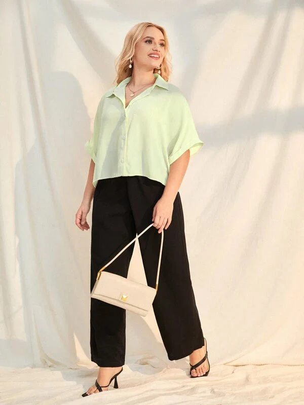 Plus Size Extended Cap Sleeves Short Shirt - Image 5