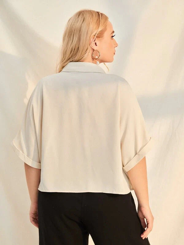 Plus Size Extended Cap Sleeves Short Shirt - Image 7