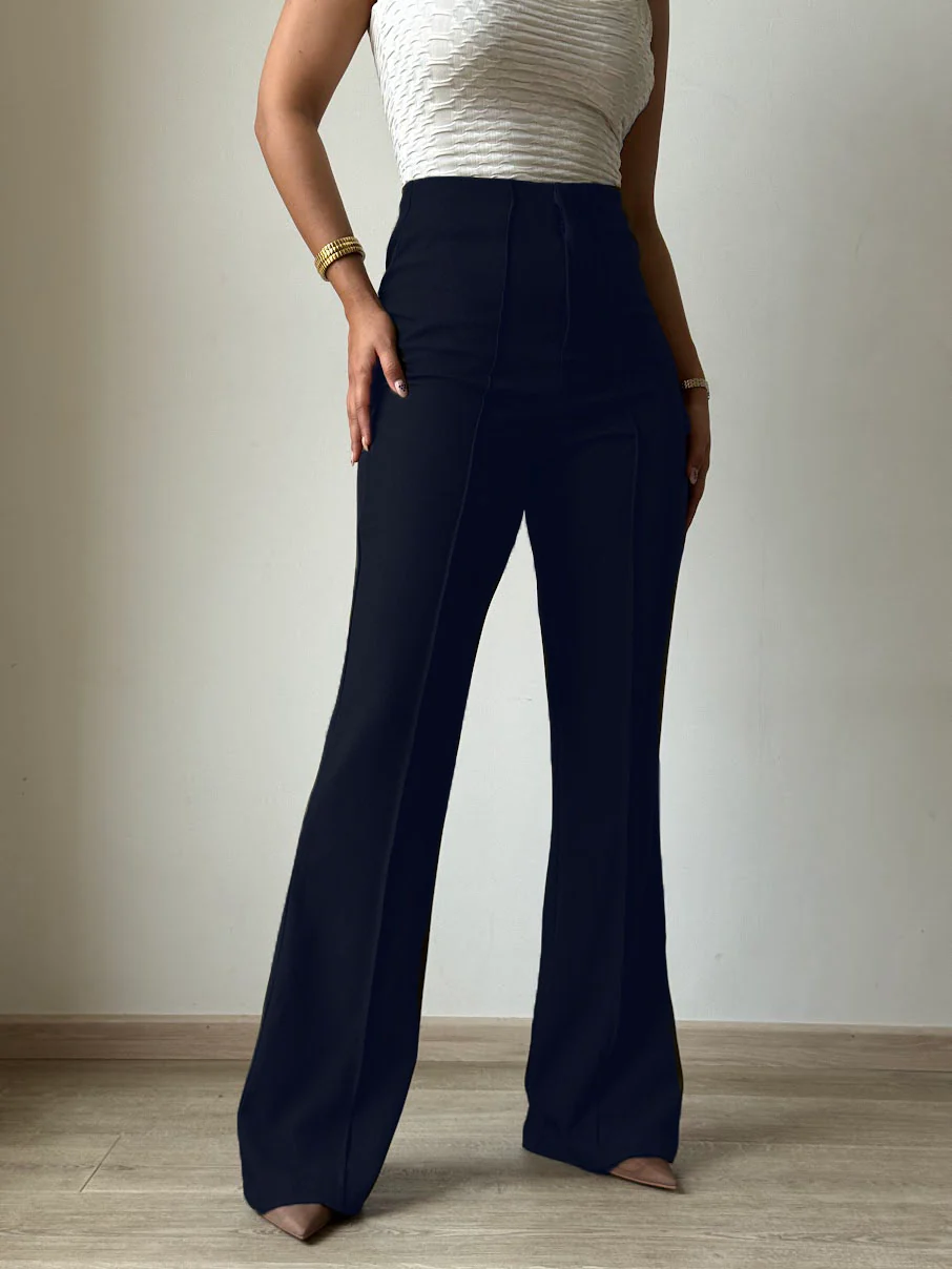 Polished Linen Flared Tailored Pants - Image 42