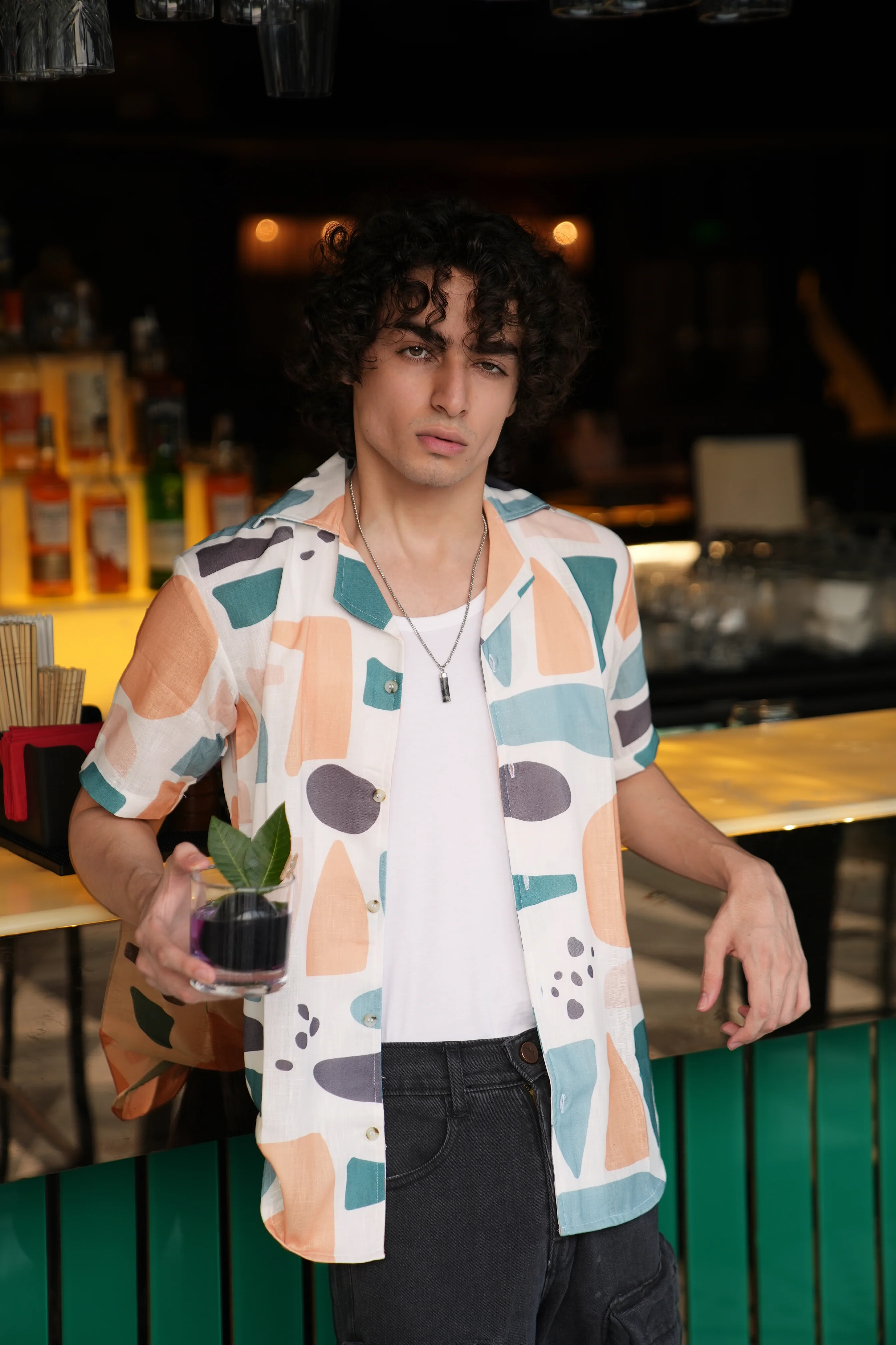 Premium Geometric Print Linen Shirt - Image 3