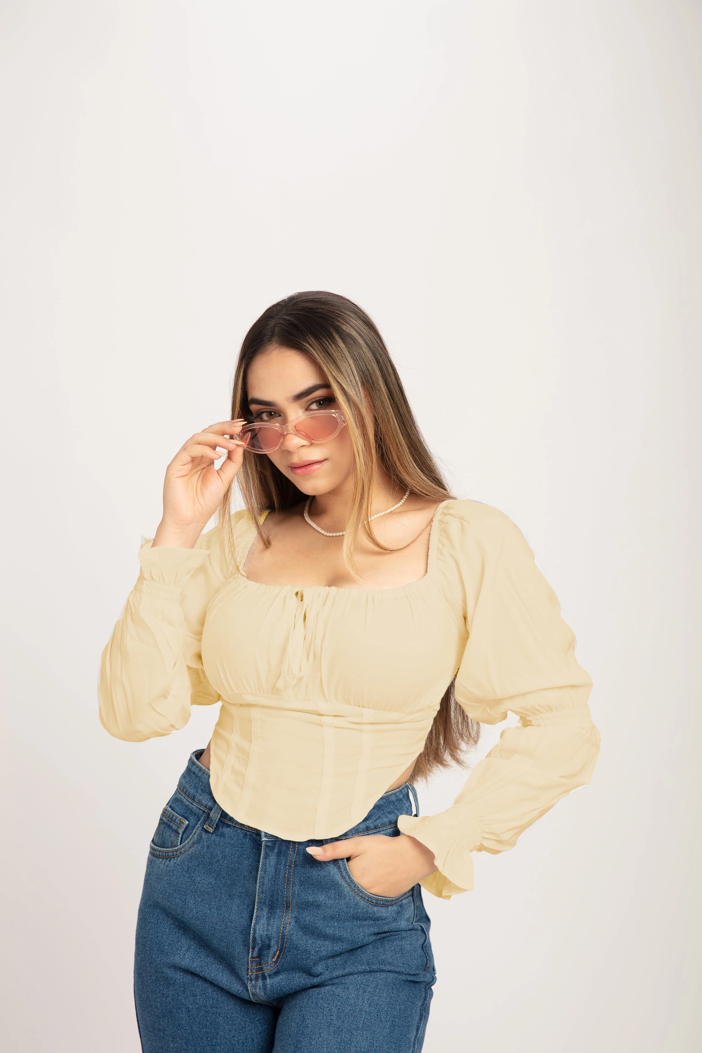 Puff Sleeve Milkmaid Crop Top - Image 8