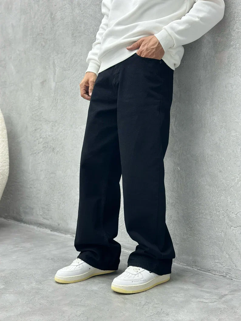 Pure Black Baggy Fit Rigid Jeans - Image 2