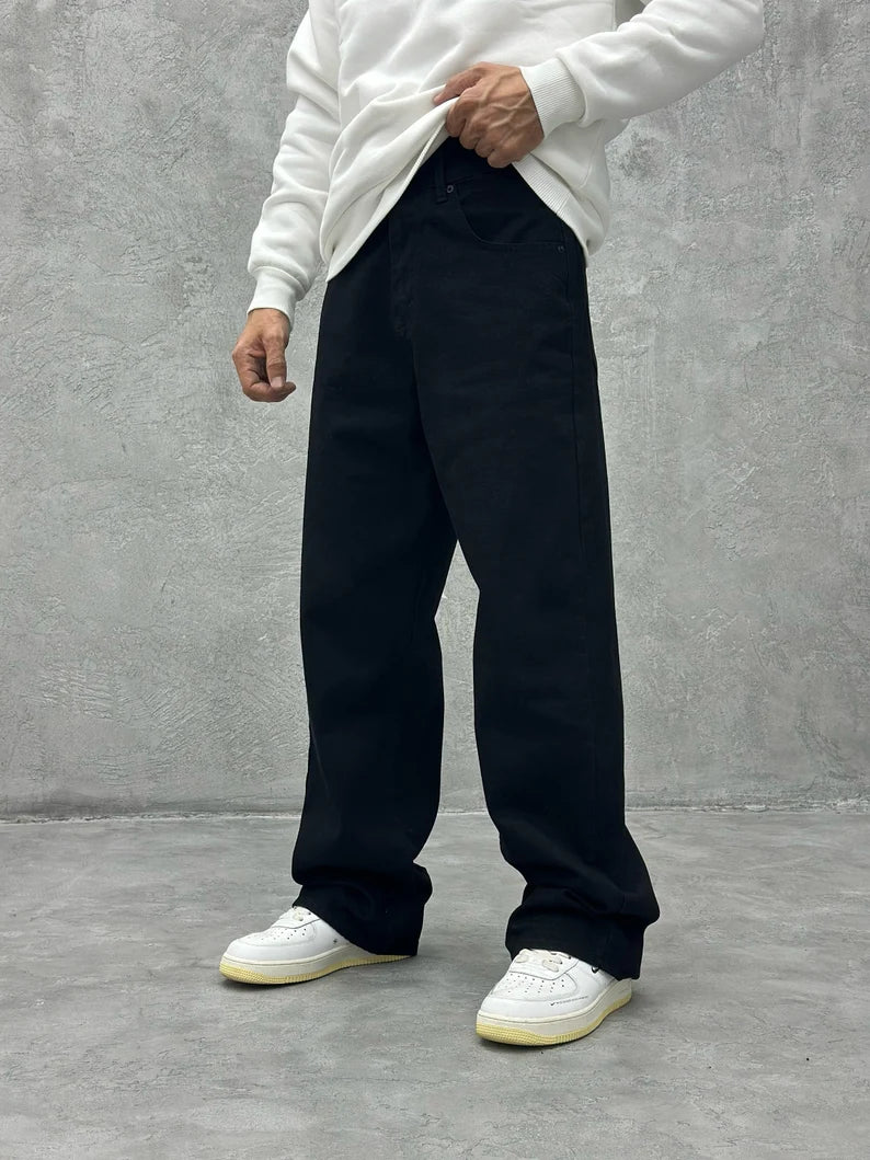 Pure Black Baggy Fit Rigid Jeans - Image 3