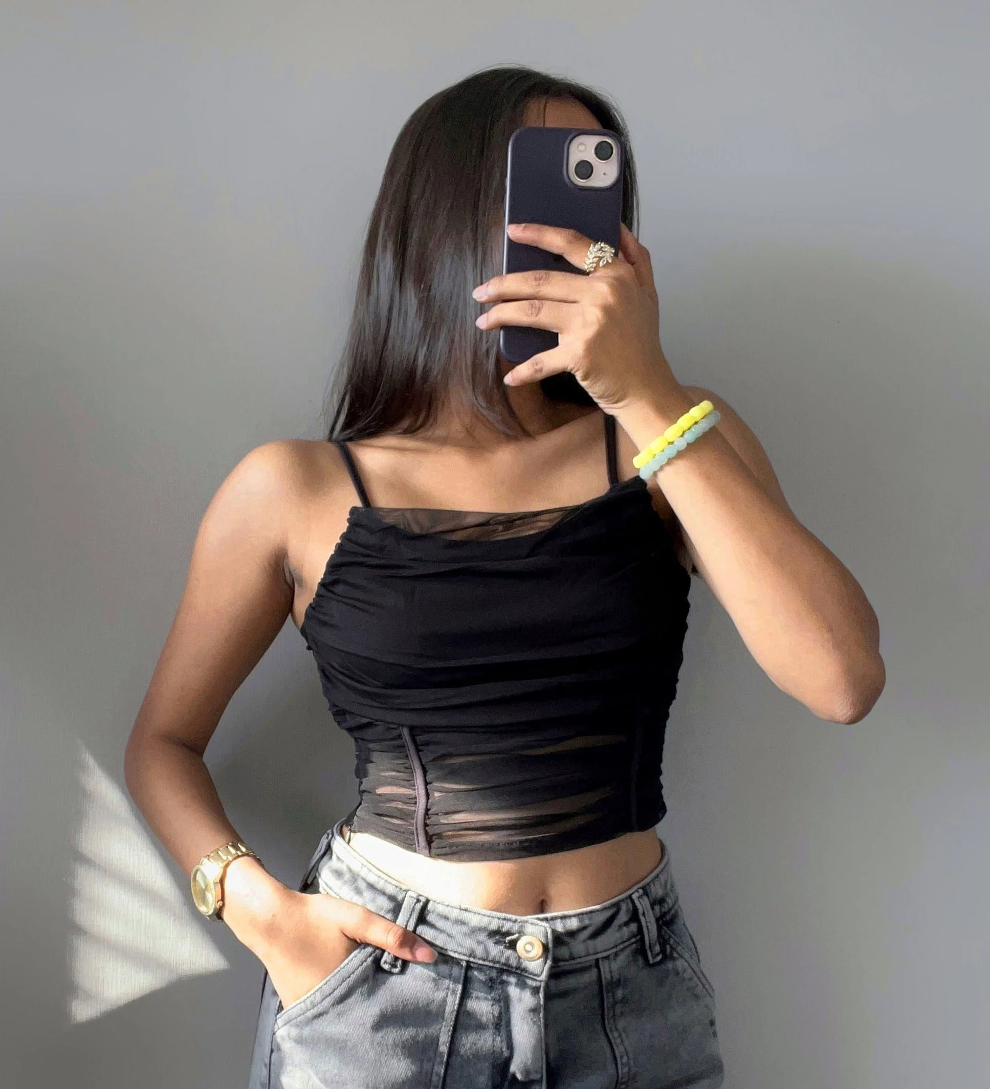 Ruched Mesh Crop Top - Image 2