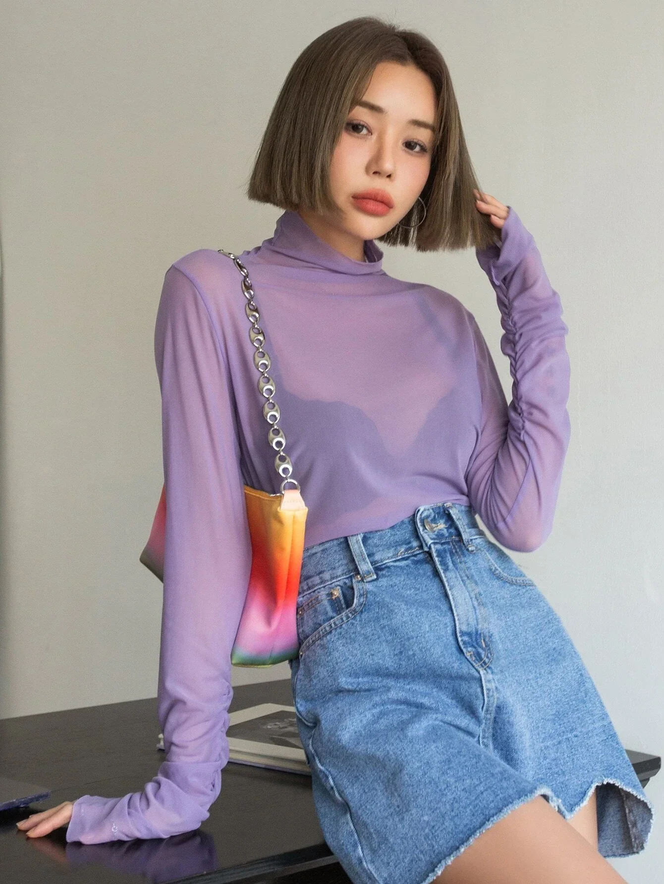 Ruched Sleeve Sheer Top - Image 12