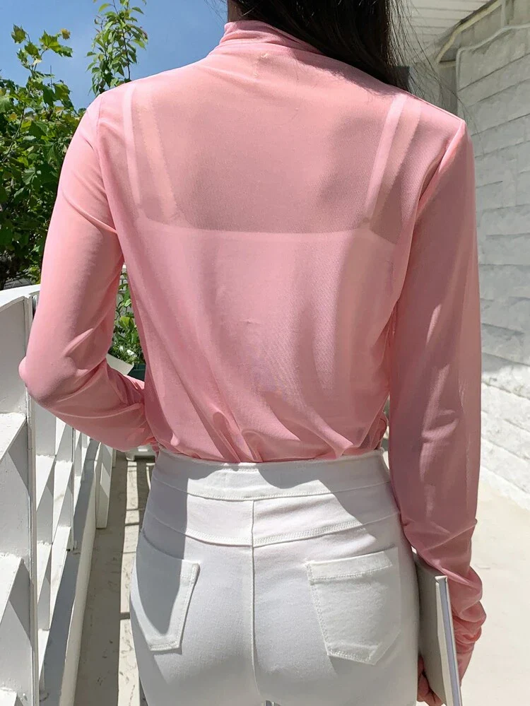 Ruched Sleeve Sheer Top - Image 8