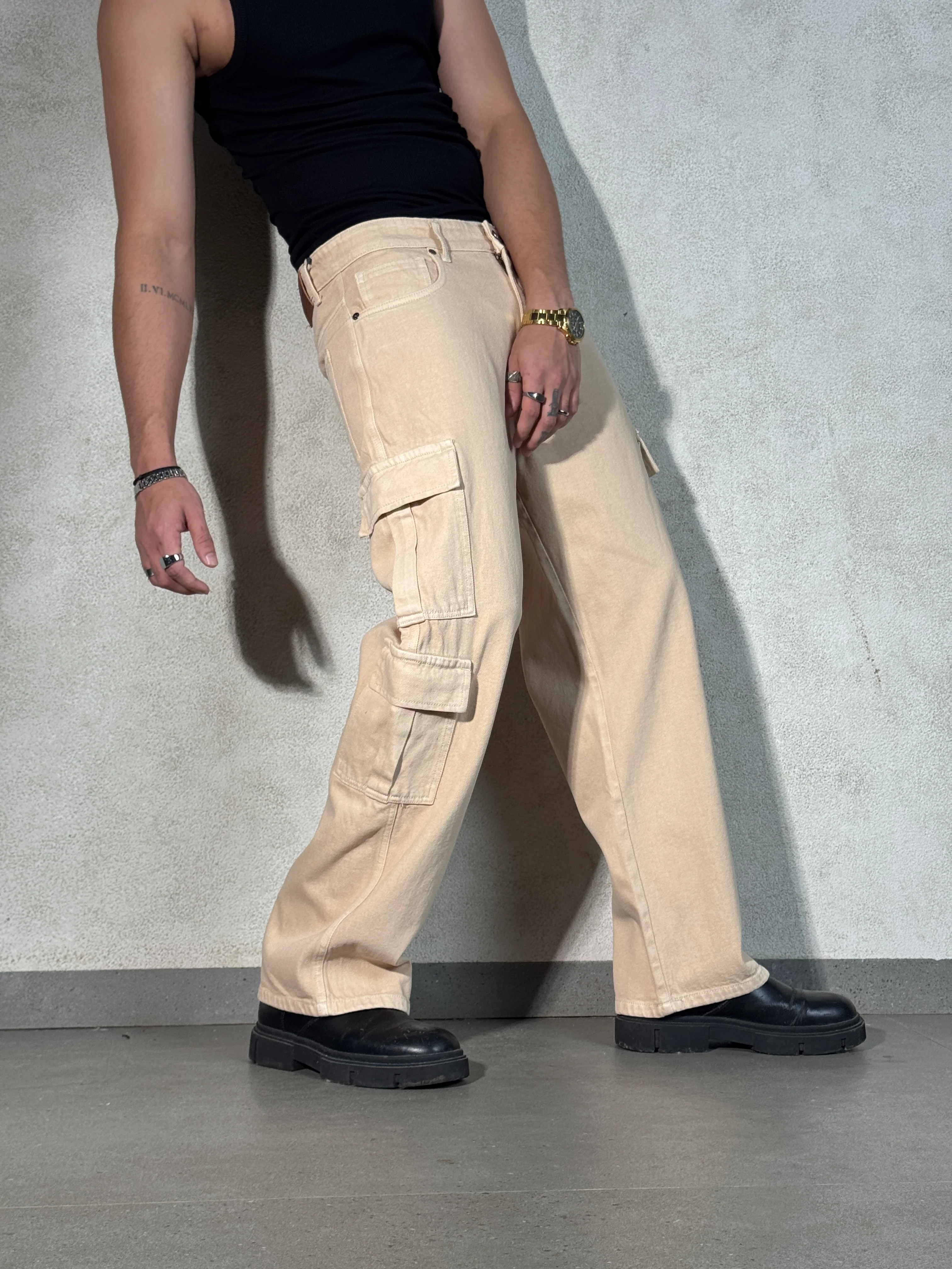 Sand Wash Nude Men Baggy Fit Cargo - Image 3