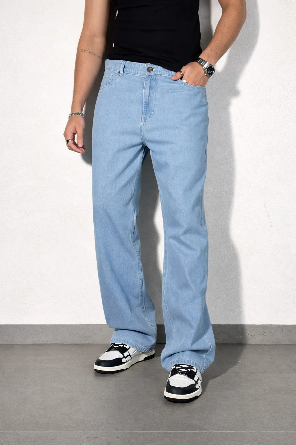 Slate Blue Baggy Fit Rigid Jeans - Image 3