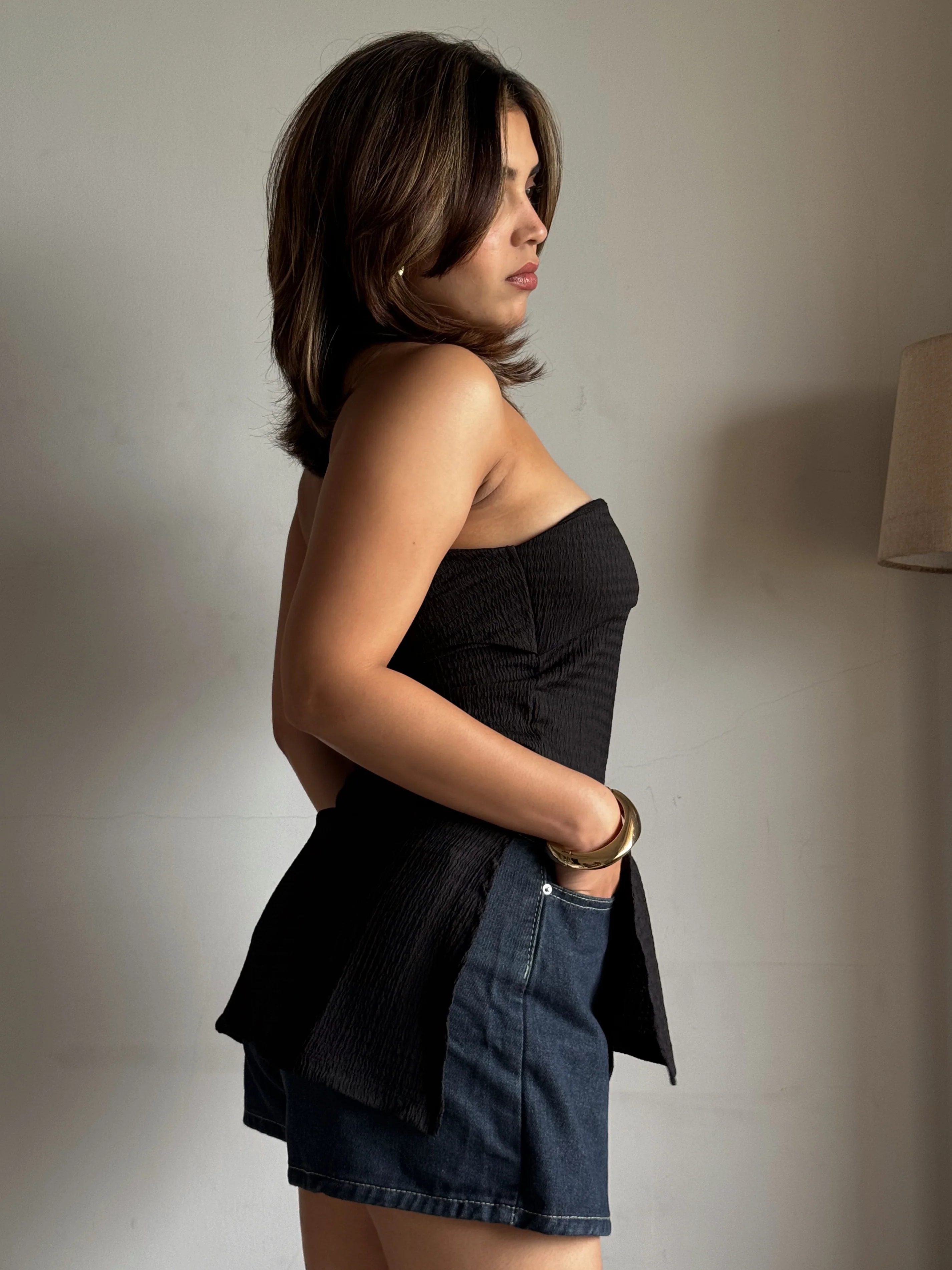 Sleek Split Hemline Slit Bandeau Top - Image 3