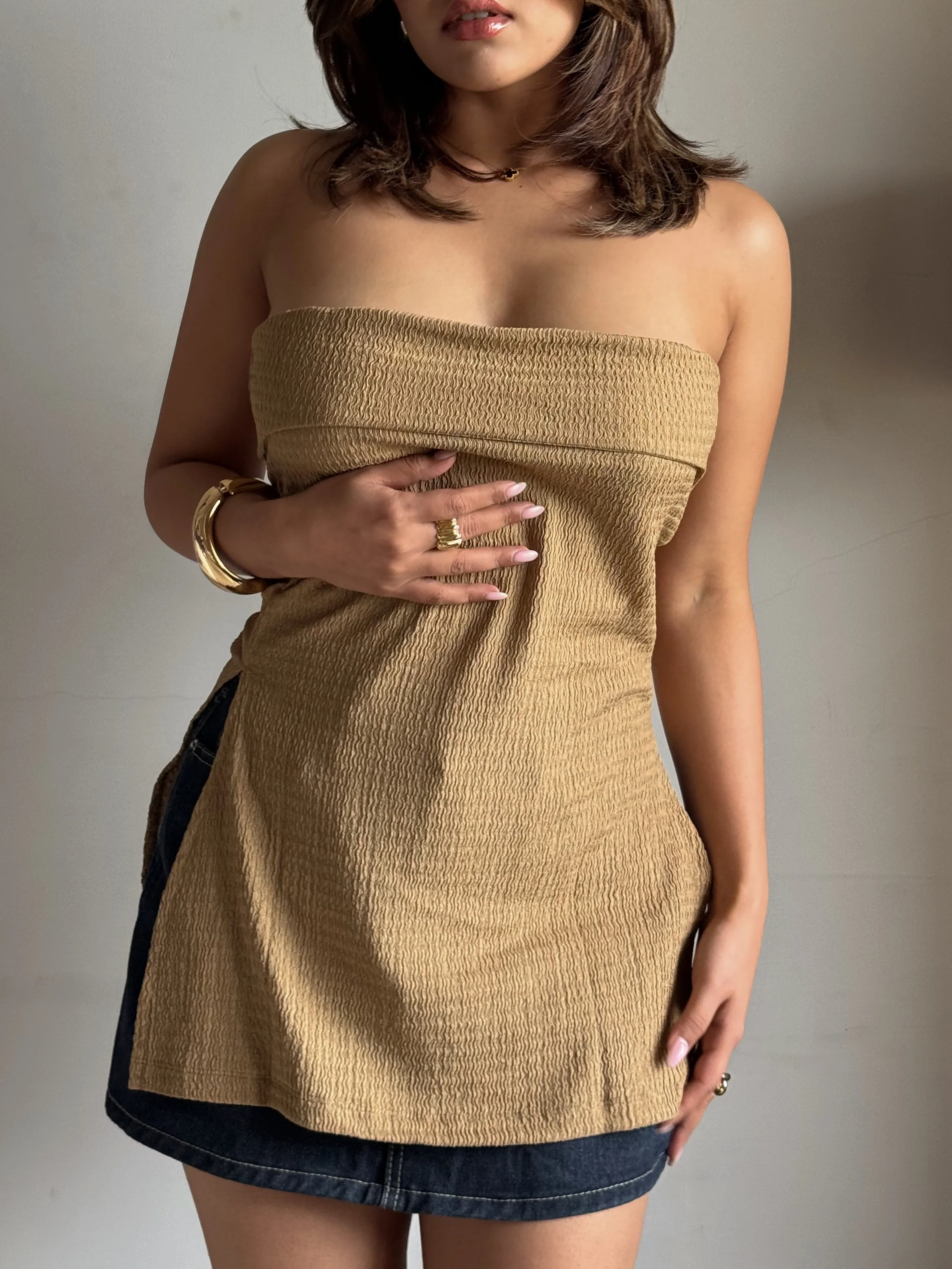 Sleek Split Hemline Slit Bandeau Top - Image 6