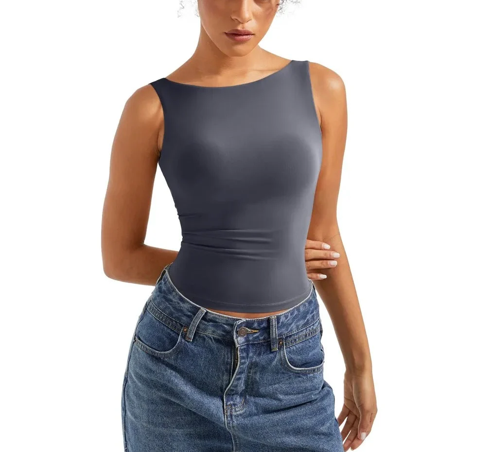 Soft Backless Boat Neck Tank Top - Image 21