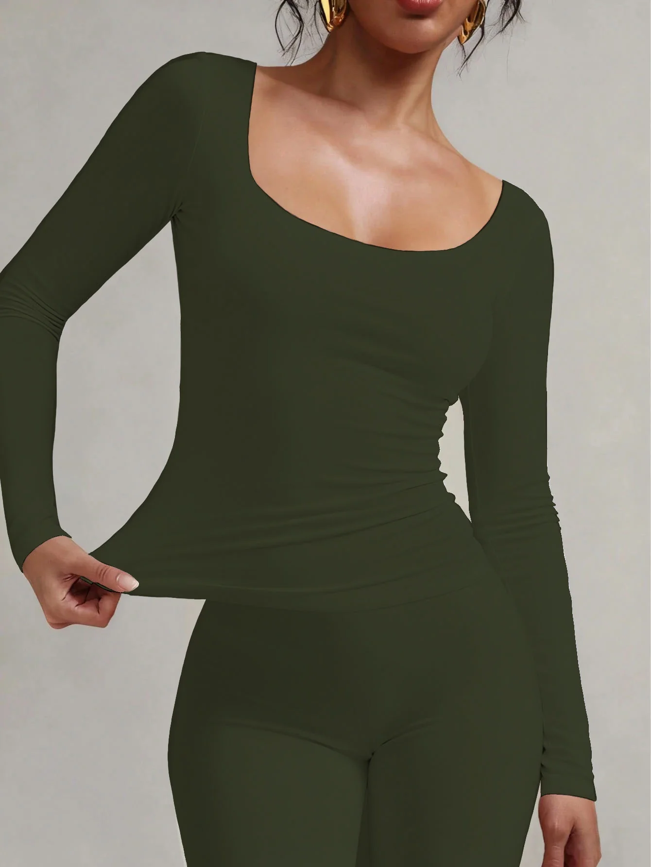 Soft Curve Neck Long Sleeve Top - Image 17