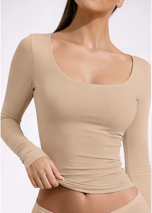 Soft Curve Neck Long Sleeve Top - Image 4