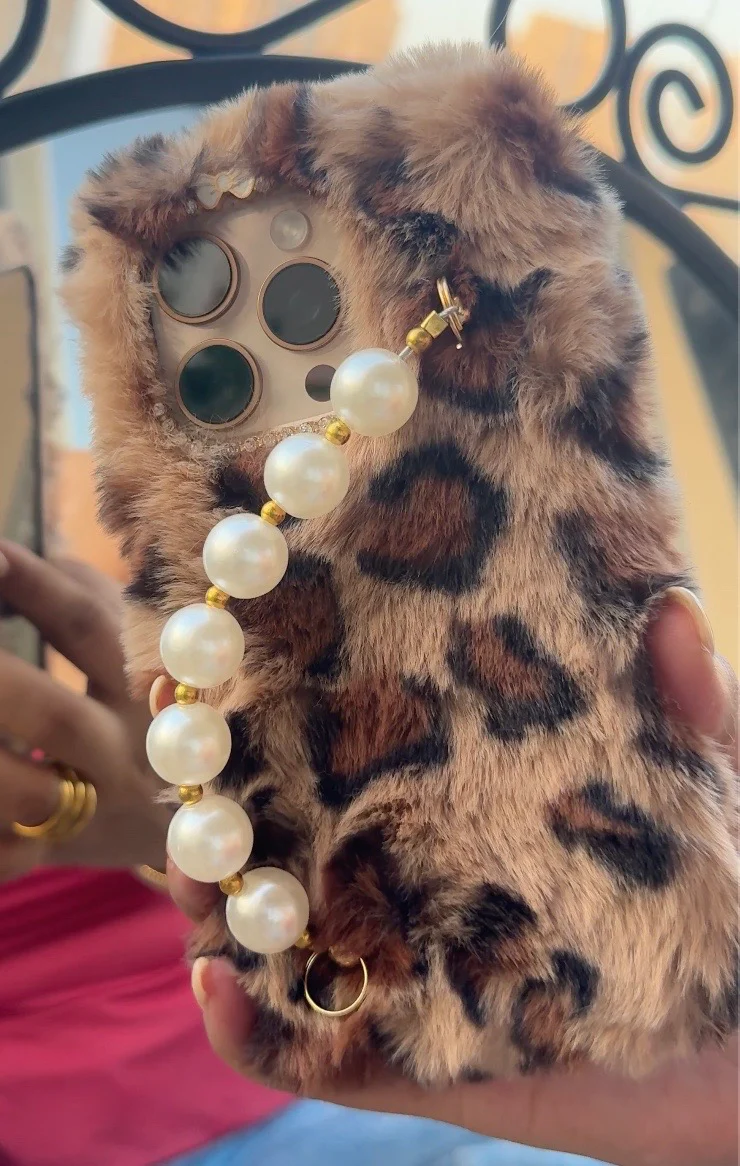 Soft Furry With Pearl Bracelet Iphone Cover - Image 4