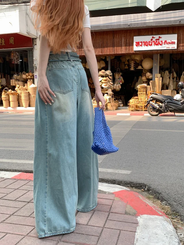 Sporty Glam Baggy Denim Joggers - Image 3