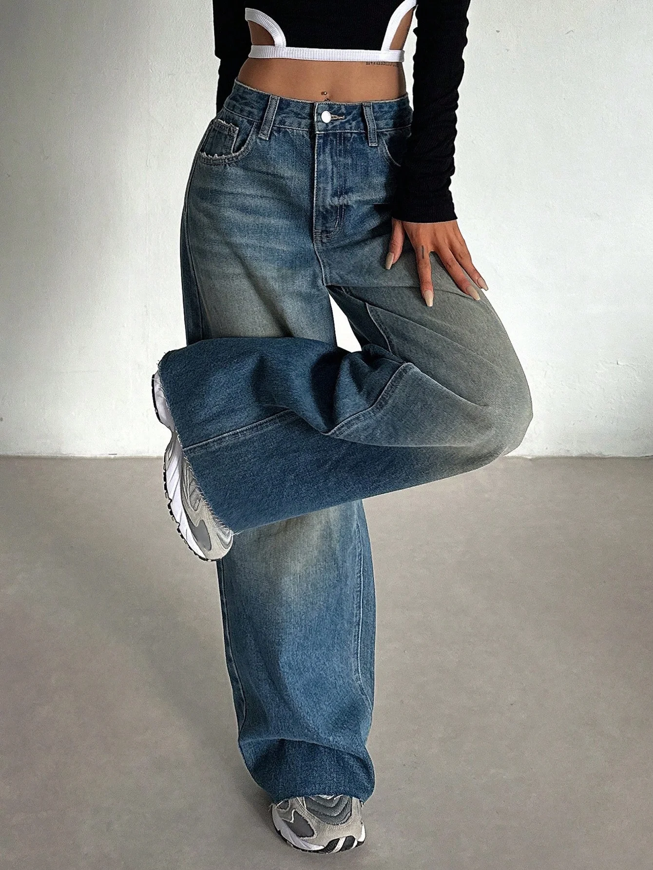 Stale Blue Baggy Wide Leg Jeans - Image 3