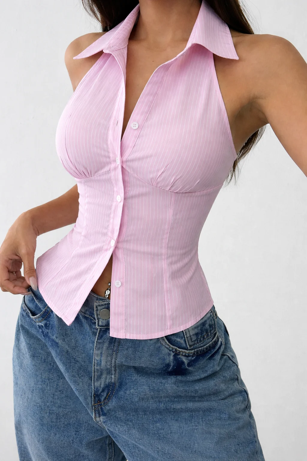 Stripe Moment Halter Shirt - Image 9
