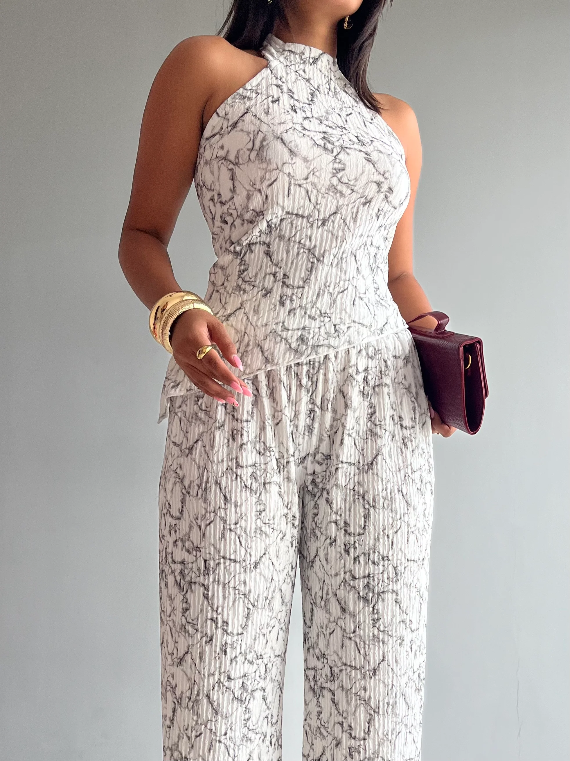 Textured Halter Neck Backless Co-ord Set - Image 4