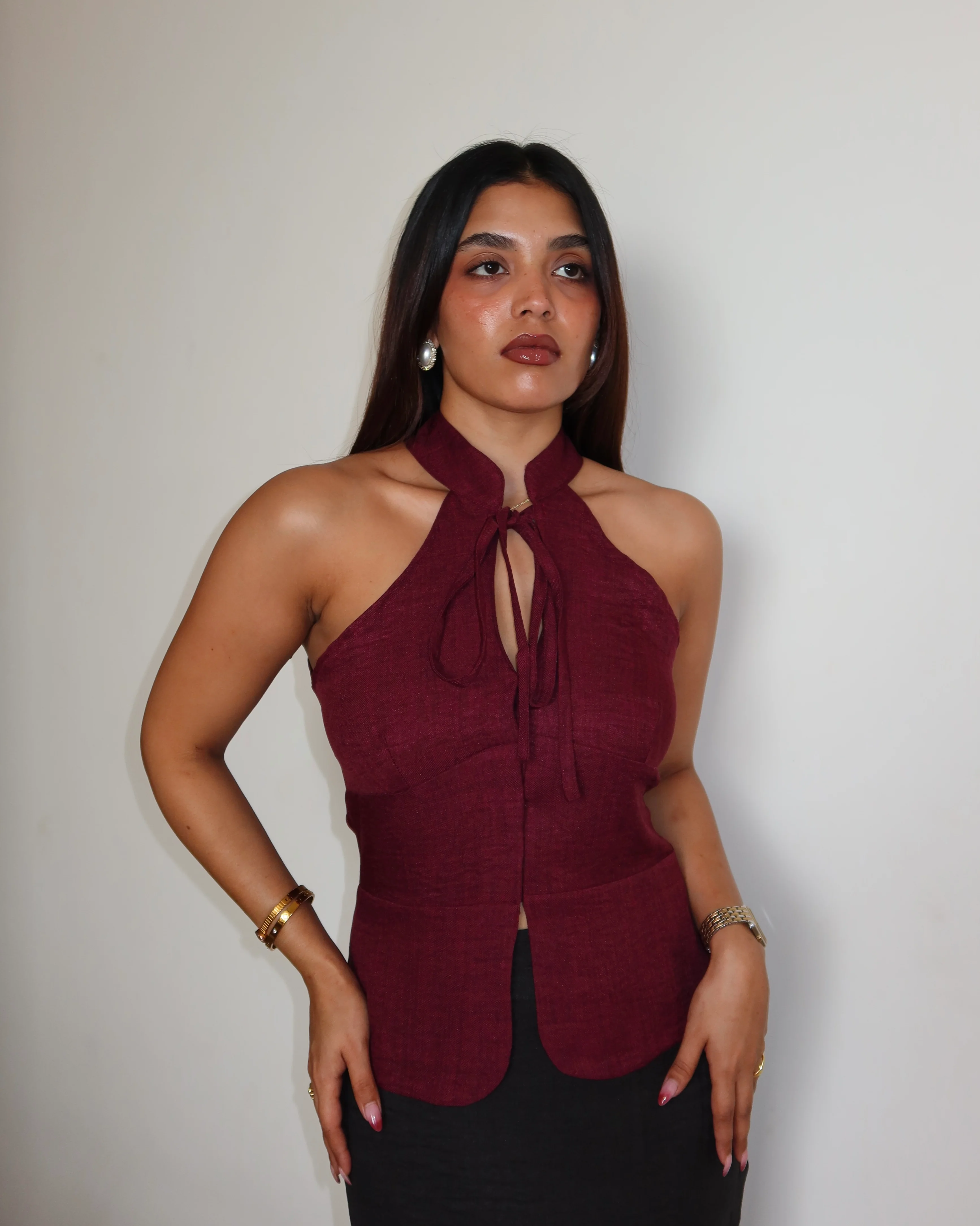 Tie-Up Halter Corset Details Top - Image 3