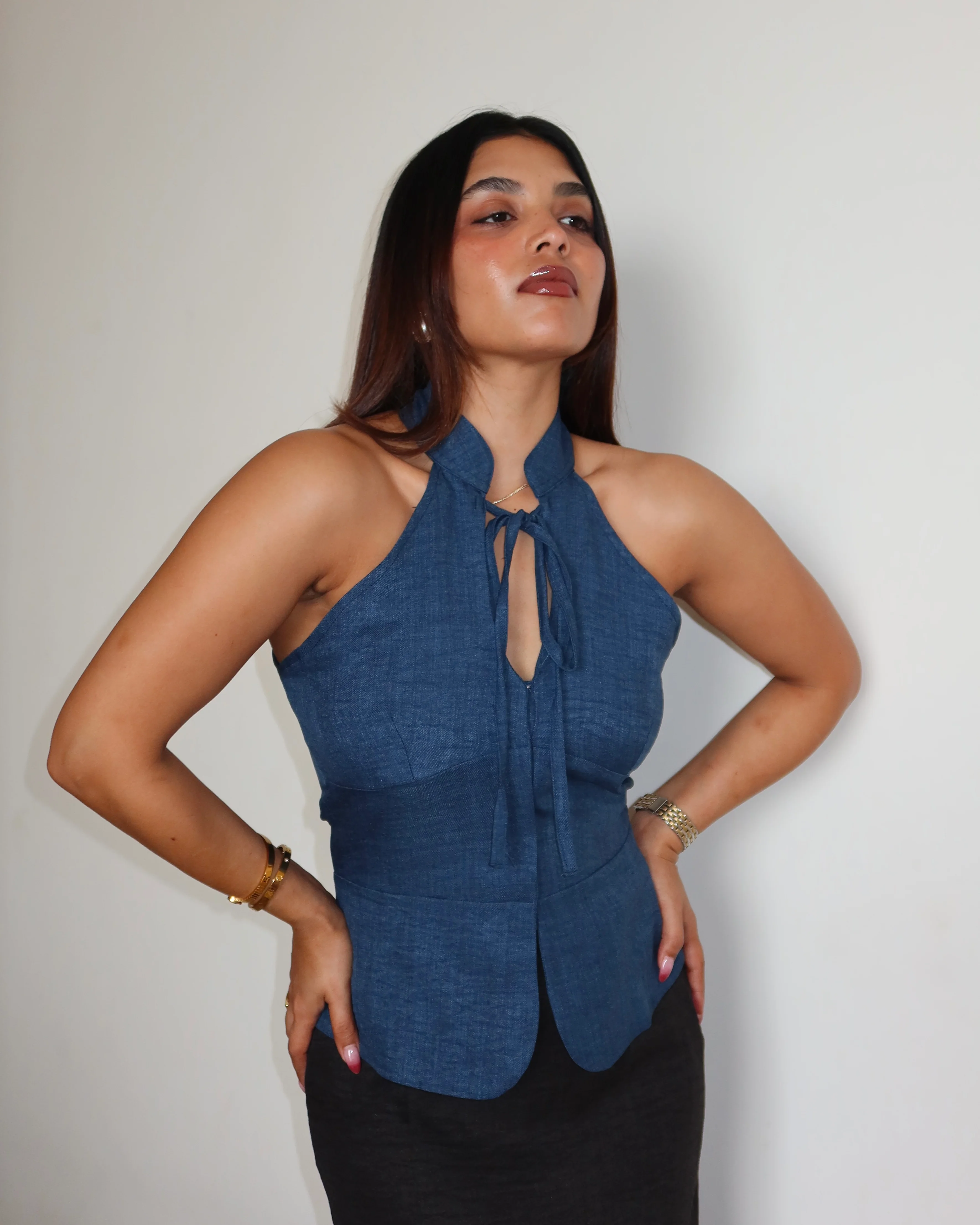 Tie-Up Halter Corset Details Top - Image 6