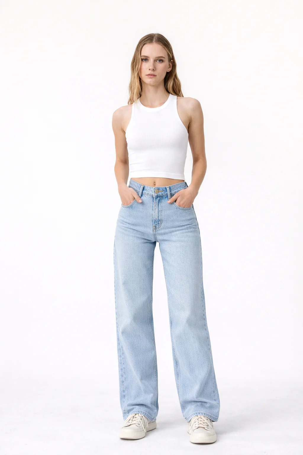 Wash Out Regular Blue Stretch Tailored Straight Leg Jeans - Image 5