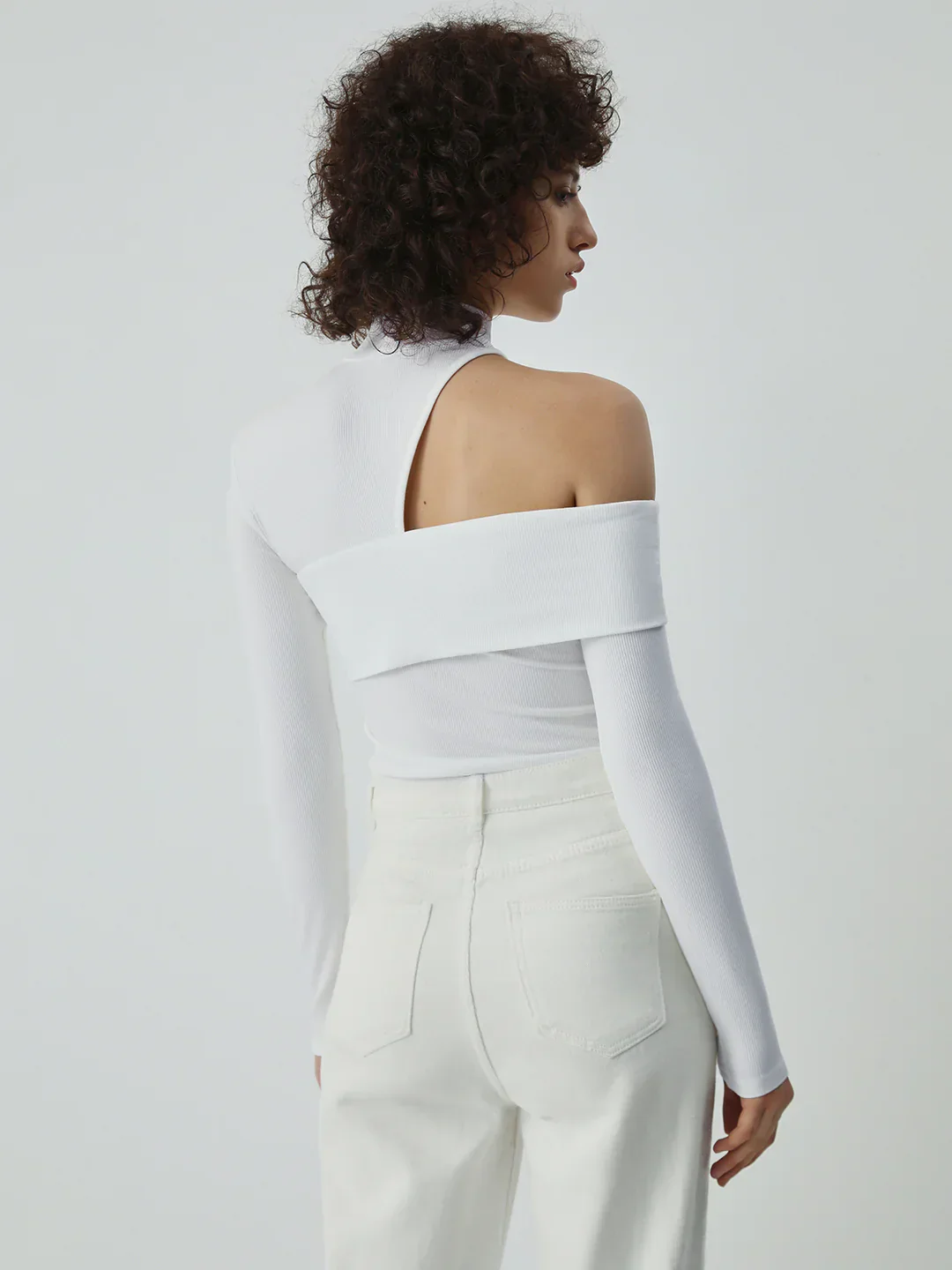 Wrapped Shoulder High Neck Rib Top - Image 11