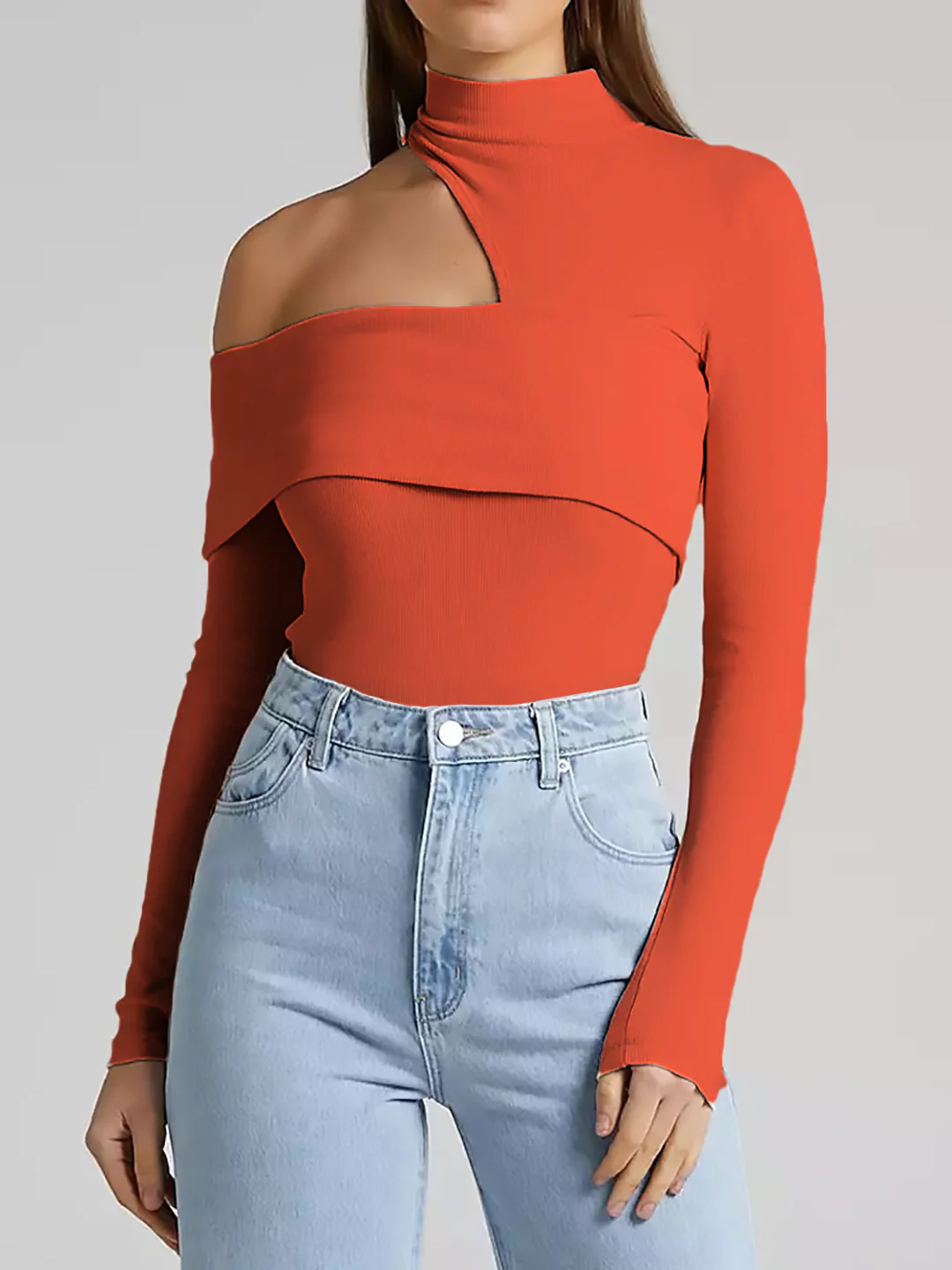 Wrapped Shoulder High Neck Rib Top - Image 8