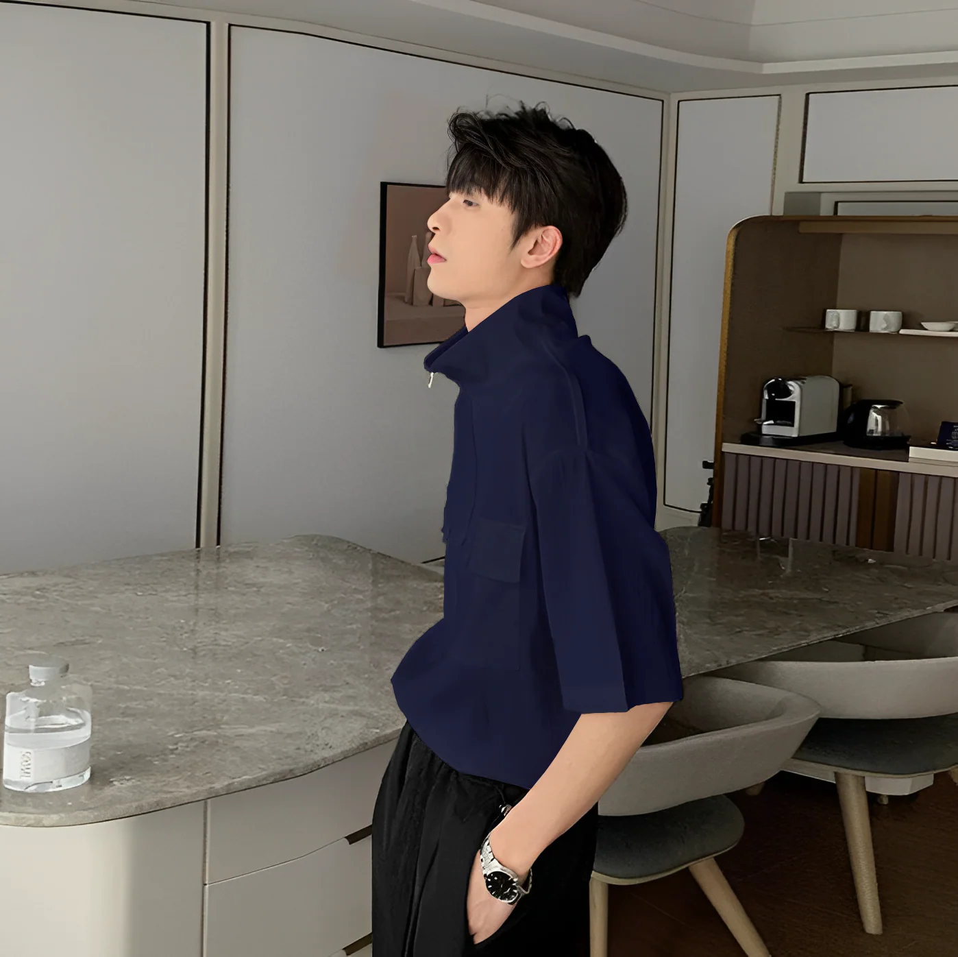 Zip Up High Neck Short Sleeve Shirt - Image 2