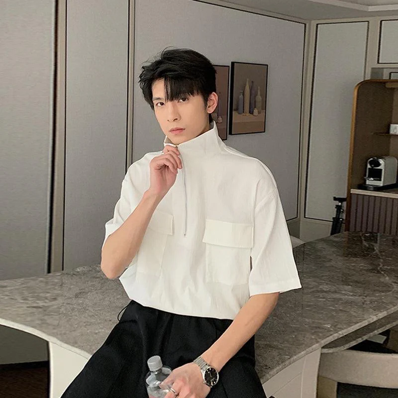 Zip Up High Neck Short Sleeve Shirt - Image 3