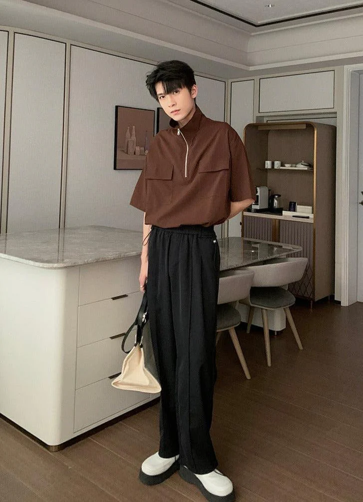 Zip Up High Neck Short Sleeve Shirt - Image 7