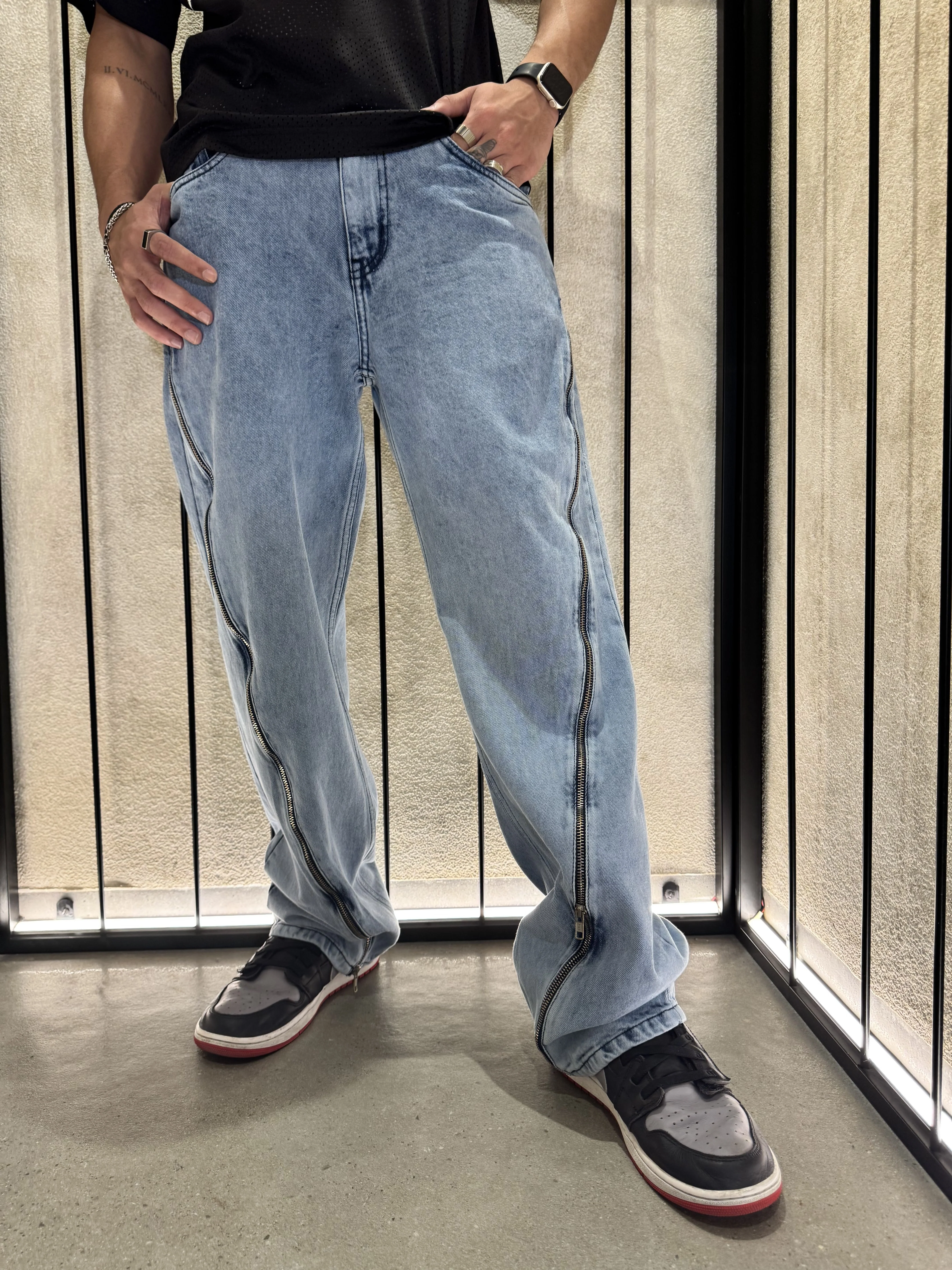 Zipper Acid Splash Wash Jeans - Image 3